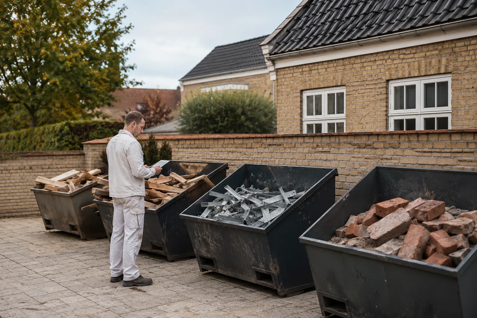 Sortering af bygge- og nedrivningsaffald i containere